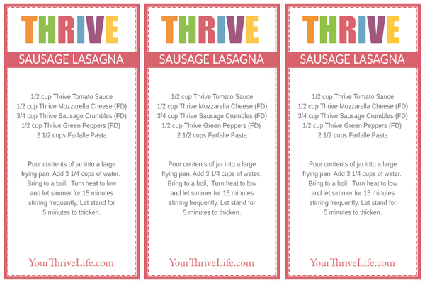 Sausage  Lasagna labels