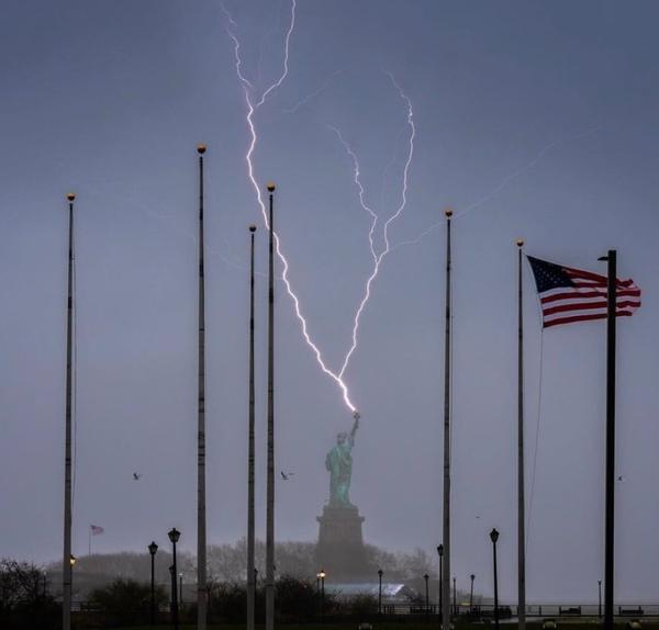 Statue of Liberty Struck by Lightening