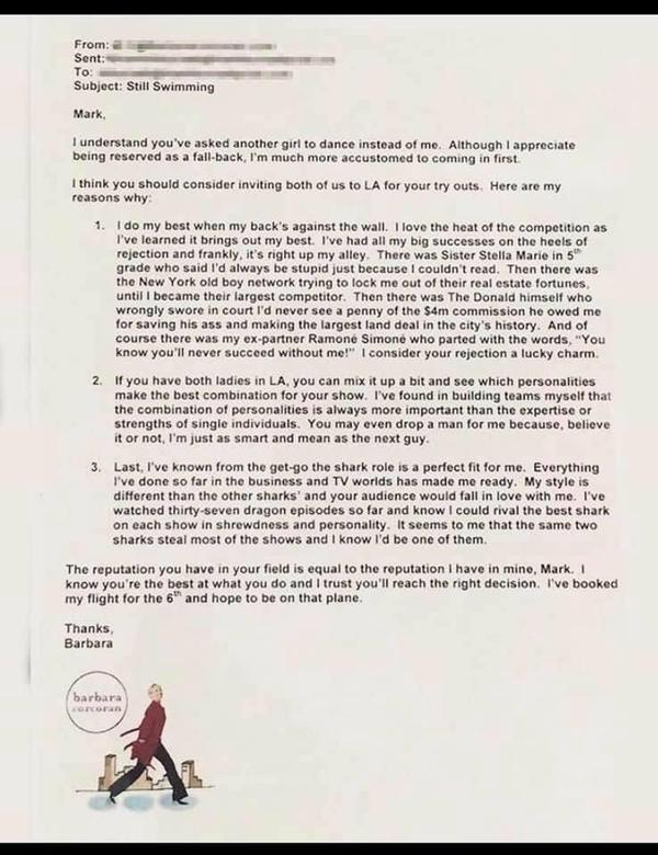 Barbara Corcoran letter