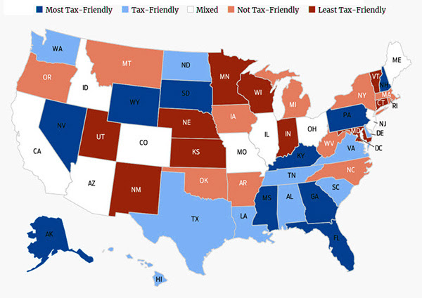 Map of Tax Friendly States