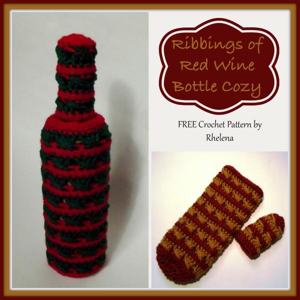 Ribbings of Red Wine Bottle Cozy ~ FREE Crochet Pattern