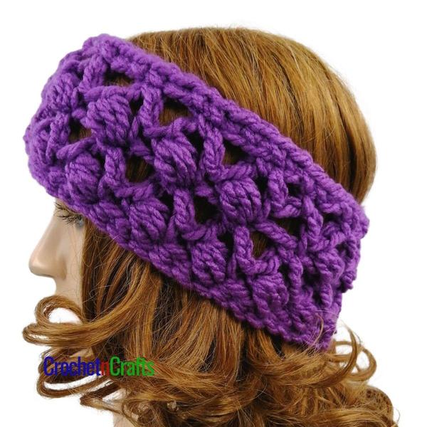 Slanted Puffs Ear Warmer Crochet Pattern