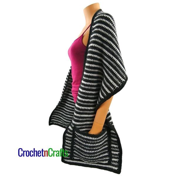 Striped Pocket Shawl Crochet Pattern