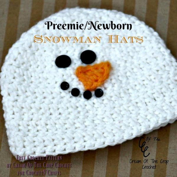 Preemie/Newborn Snowman Hats ~ FREE Crochet Pattern by Cream Of The Crop Crochet