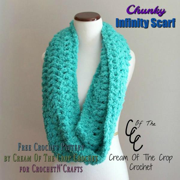 Chunky Infinity Scarf ~ FREE Crochet Pattern by Cream Of The Crop Crochet for CrochetN'Crafts