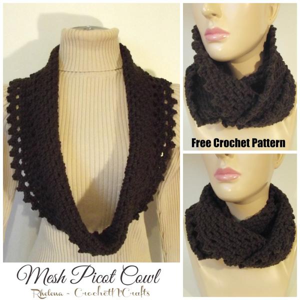Mesh Picot Cowl ~ FREE Crochet Pattern