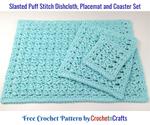 Slanted Puff Stitch Dishcloth, Placemat and Coaster