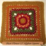 Picot Flower 12" Afghan Square ~ FREE Crochet Pattern