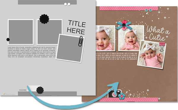 Template on left, sample page on right