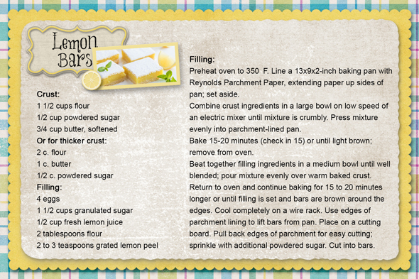 Lemon Bars Recipe Card