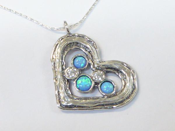 Opals on heart necklace