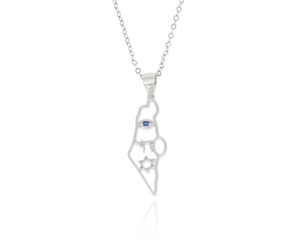 Map of Israel Star of David Jewish symbols necklace