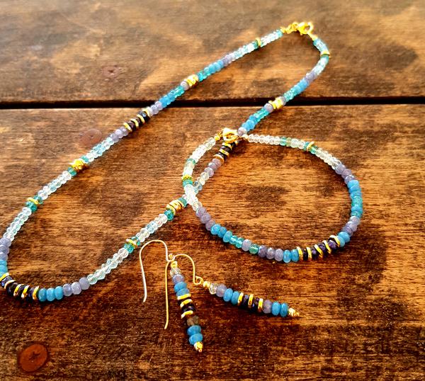 Gemstones necklace bracelet and earrings