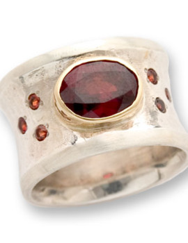 Gold and Garnets on silver ring