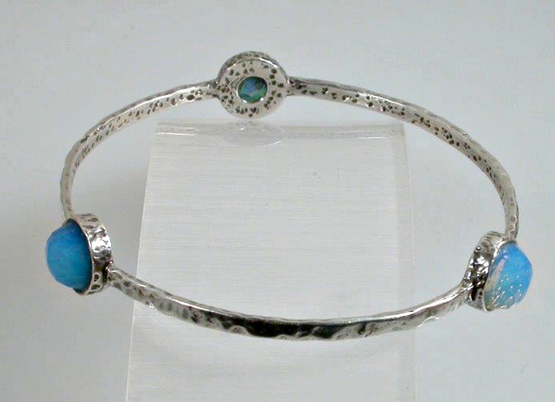 Sterling Silver Bangle with Gemstones or Roman Glass