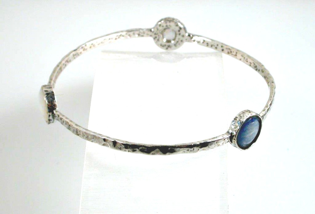 Sterling Silver Bangle with Gemstones or Roman Glass