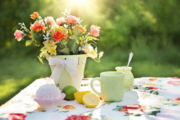 Flowers and outside tea setup