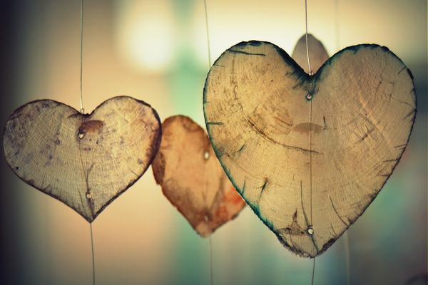 Hanging wooden hearts