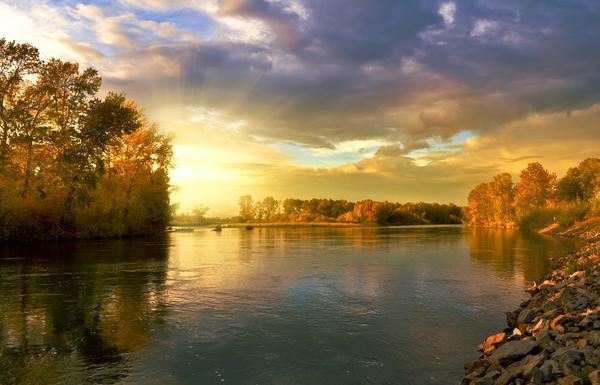 Lake with golden sunset