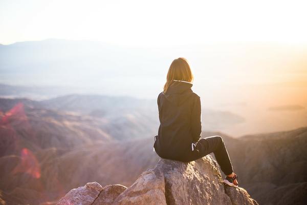 Woman looking at mountains