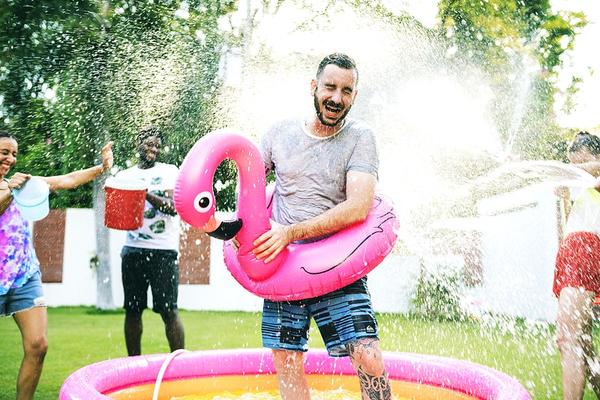 Summer fun flamingo and pool