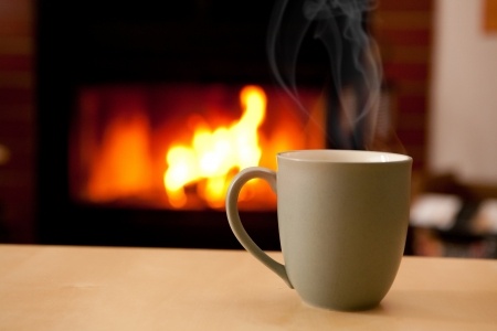 Cozy coffee and fireplace