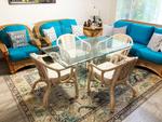 Whitewash 6 Pc Dining Set with 4 Caster Chairs and 60 Inch Rectangle Glass Top