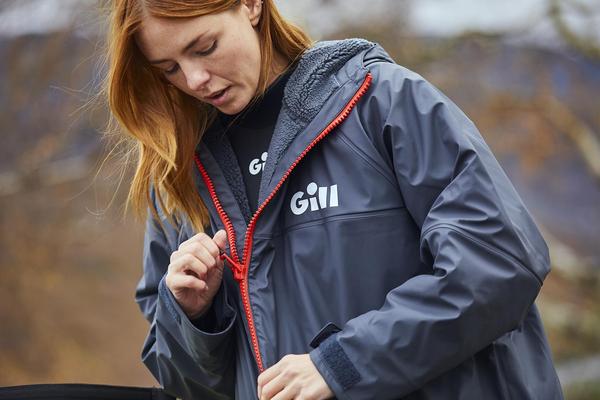 Woman wearing Gill Marine changing robe