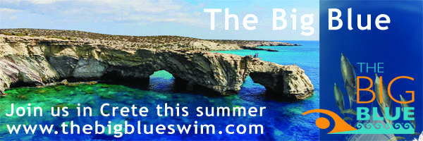 The Big Blue banner advert featuring Crete coastline and blue water