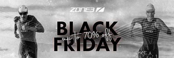 Zone 3 Black Friday advert featuring to people running in wetsuits