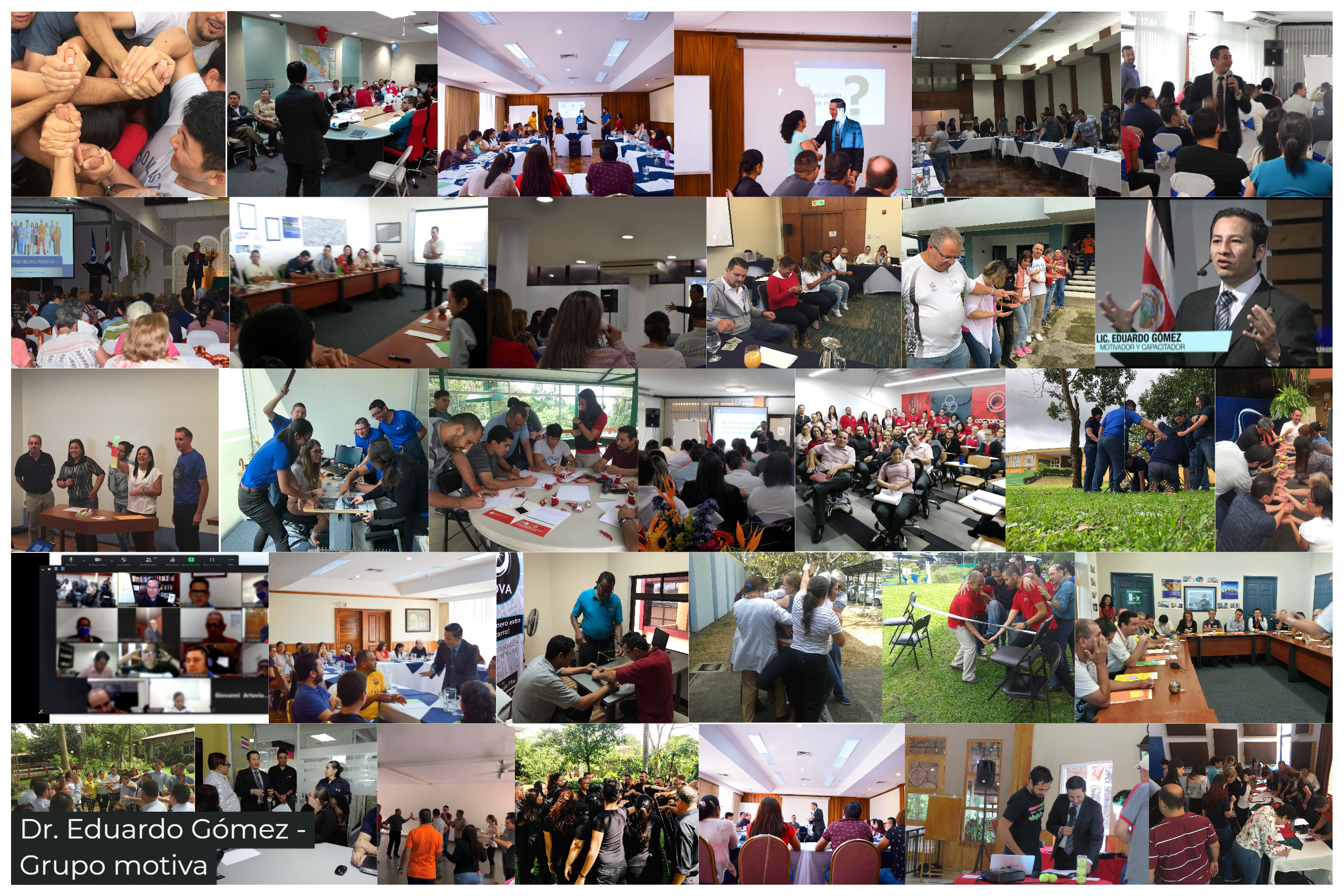 Participantes de un taller de Grupo Motiva entrelazando sus manos durante una dinámica grupal