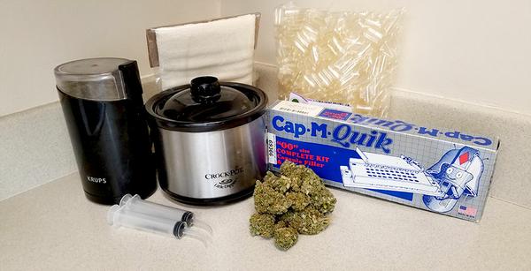 A picture of pretty much everything you need to make cannabis capsules