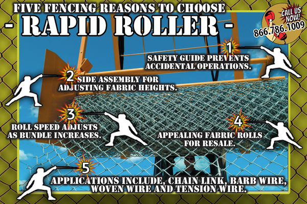 Rapid Roller product in action, efficiently rolling chain link fabric