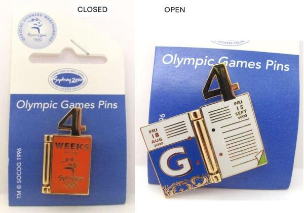 4 WEEKS TO GO FLIP OPEN BOOK SYDNEY OLYMPIC GAMES 2000 PIN BADGE COLLECT #86