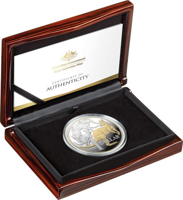 2020 $1 5oz Silver Proof Selectively Gold Plated Coin Icons of Australia Mob of Roos Coin Royal Australian Mint RAM