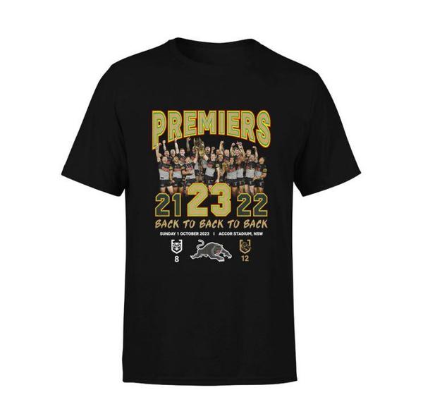 Penrith Panthers 2023 NRL Three-Peat Premiers Team Image Back To Back To Back Tidwell Mens Adult T-Shirt Tee Shirt