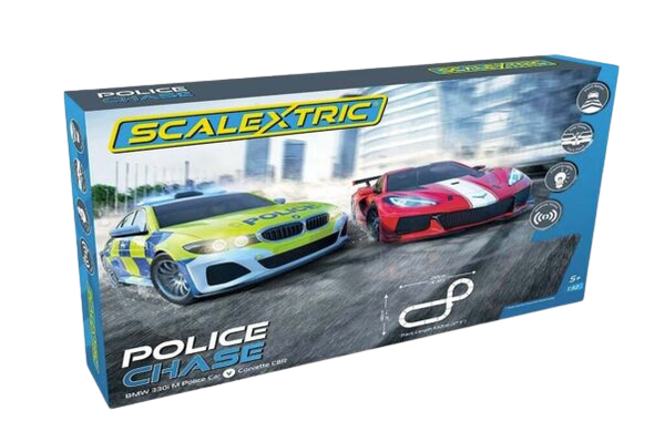 Scalextric Police Chase BMW 330i M Police Car Vs. Corvette CBR 1:32 Scale Model Slot Car Set