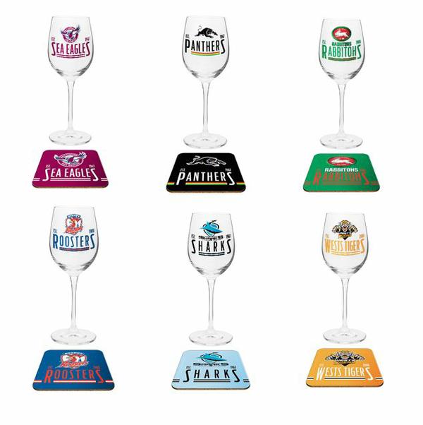 NRL Team Wine Glass & Coaster Set