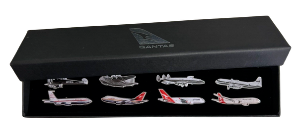 Qantas History of Planes 8 Pin Collection In Presentation Box