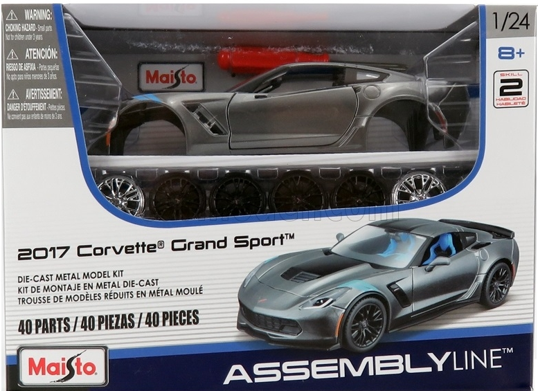 Maisto Assembly Line 2017 Corvette Grand Sport Grey 40 Piece 1:24 Scale Die Cast Metal Kit Model Car