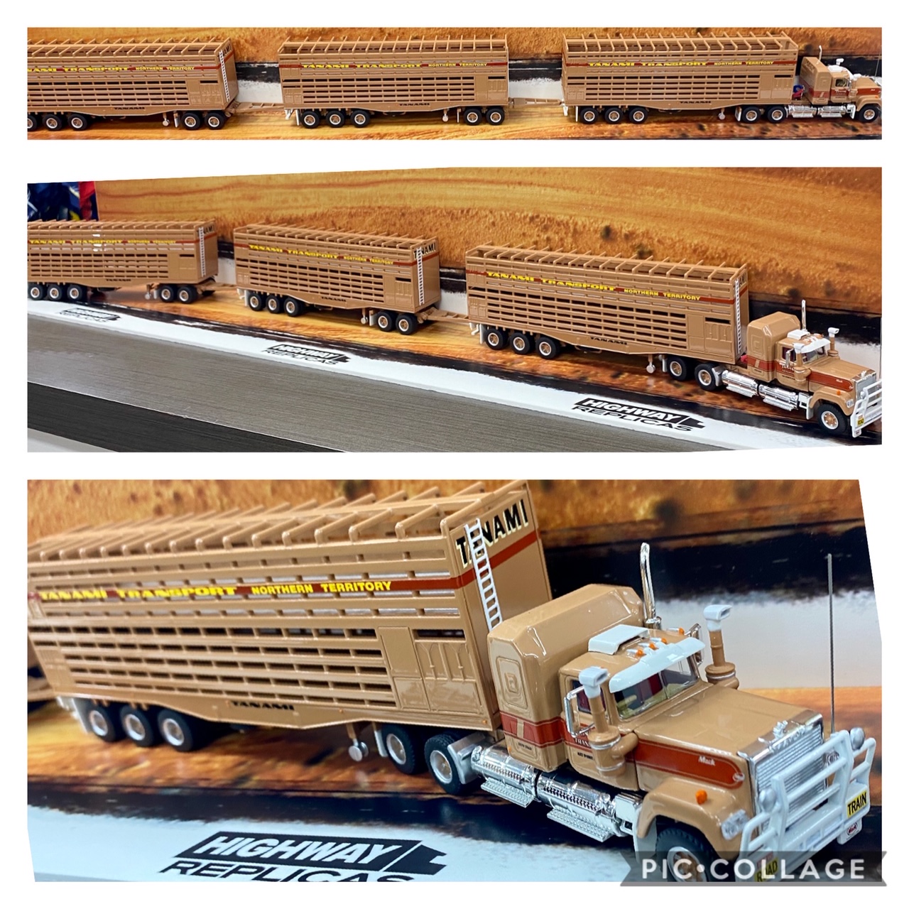 Highway Replicas Livestock Tanami Mack Road Train Die Cast Model Truck With Additional Trailer & Dolly 1:64