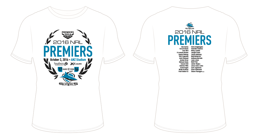 Cronulla Sharks 2016 Premiers White T-Shirt