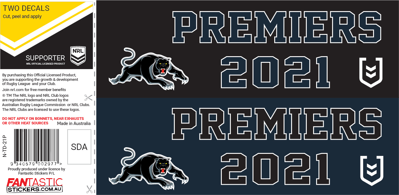 Penrith Panthers 2021 NRL Premiers Two Decals Sheet Rectangular Stickers