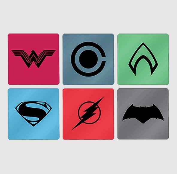 Set Of 6 Justice League Superman Batman Wonder Woman Coloured Glass Coasters Superhero DC Comics