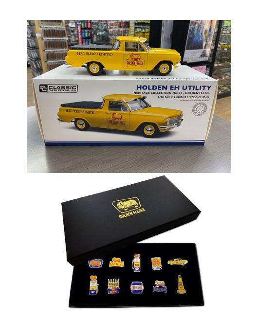 Holden EH Utility Golden Fleece Heritage Collection 1:18 Scale Model Car + Golden Fleece Australian Petroleum Merino 10 Pin Collection Set In Presentation Box