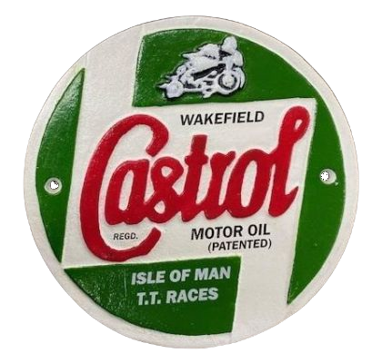 Castrol Motor Oil Isle of Man T.T. Races 23cm Cast Iron Plaque Decorative Sign