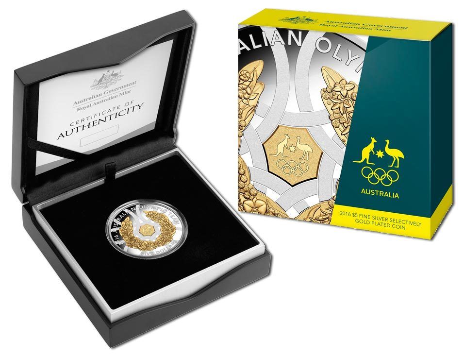 2016 AUSTRALIAN OLYMPIC TEAM $5 SILVER SELECTIVELY GOLD PLATED COIN