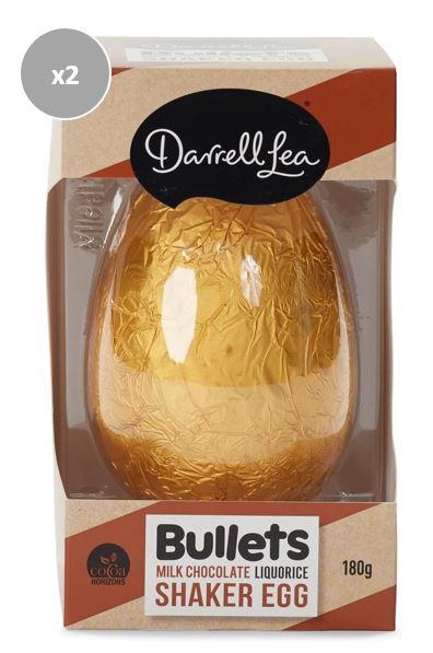 916568 2 x 180g BOXES OF DARRELL LEA MILK CHOCOLATE LIQUORICE BULLETS EASTER EGG