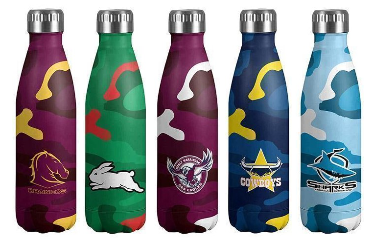 NRL Team Camouflage Camo Design 500ml Stainless Steel Double Wall Drink Water Bottle