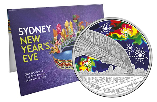 2017 Sydney New Year's Eve $1 Colour Fine Silver Frosted Uncirculated Coin Royal Australian Mint RAM